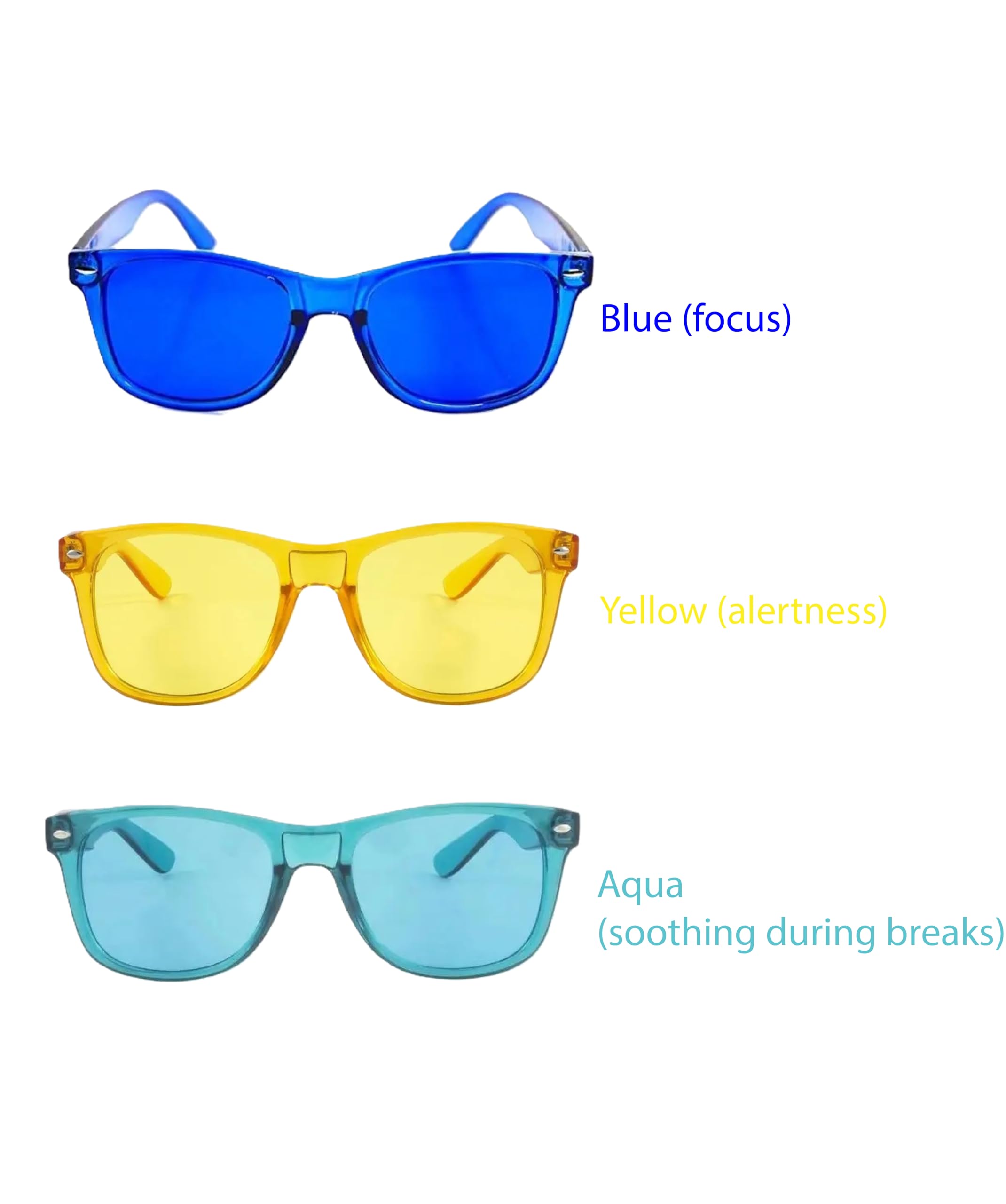 Remote Work Clarity Kit – Color Therapy Glasses 3-Pack for Focus, Calm, and Screen Breaks – Yellow, Blue, Aqua Tinted Lenses – Unisex Fit for Remote Workers, Students, and Gamers