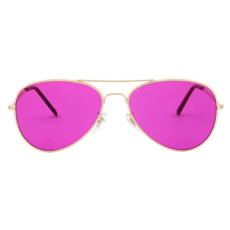 RobRia Aviator Style Color Therapy Glasses – Gold Metal Frame, UV400 Protection, Metal Hinges, Silicone Nose Pads – 10 Colors