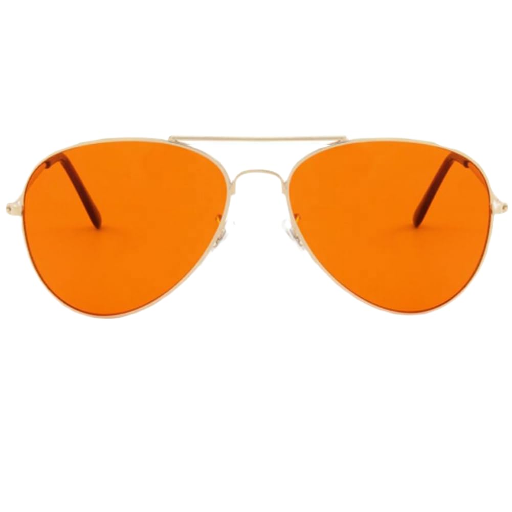 RobRia Aviator Style Color Therapy Glasses – Gold Metal Frame, UV400 Protection, Metal Hinges, Silicone Nose Pads – 10 Colors