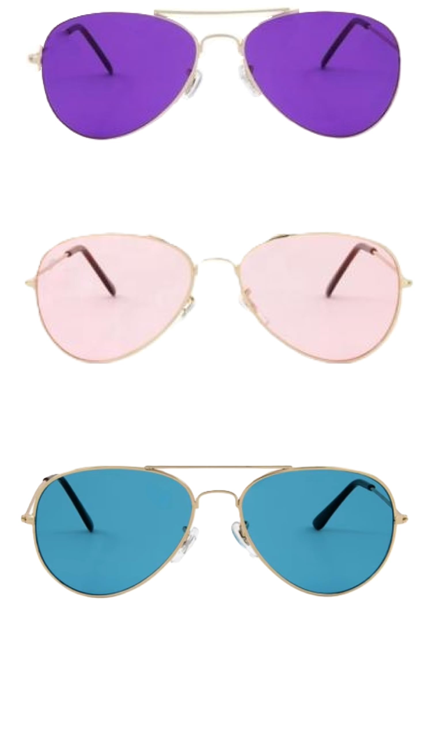 Aviator Style Color Therapy Glasses – Relaxation 3-Pack (Rose, Aqua, Purple) | Soothing Tinted Glasses for Stress Relief, Calm, and Better Sleep | UV400 Protection