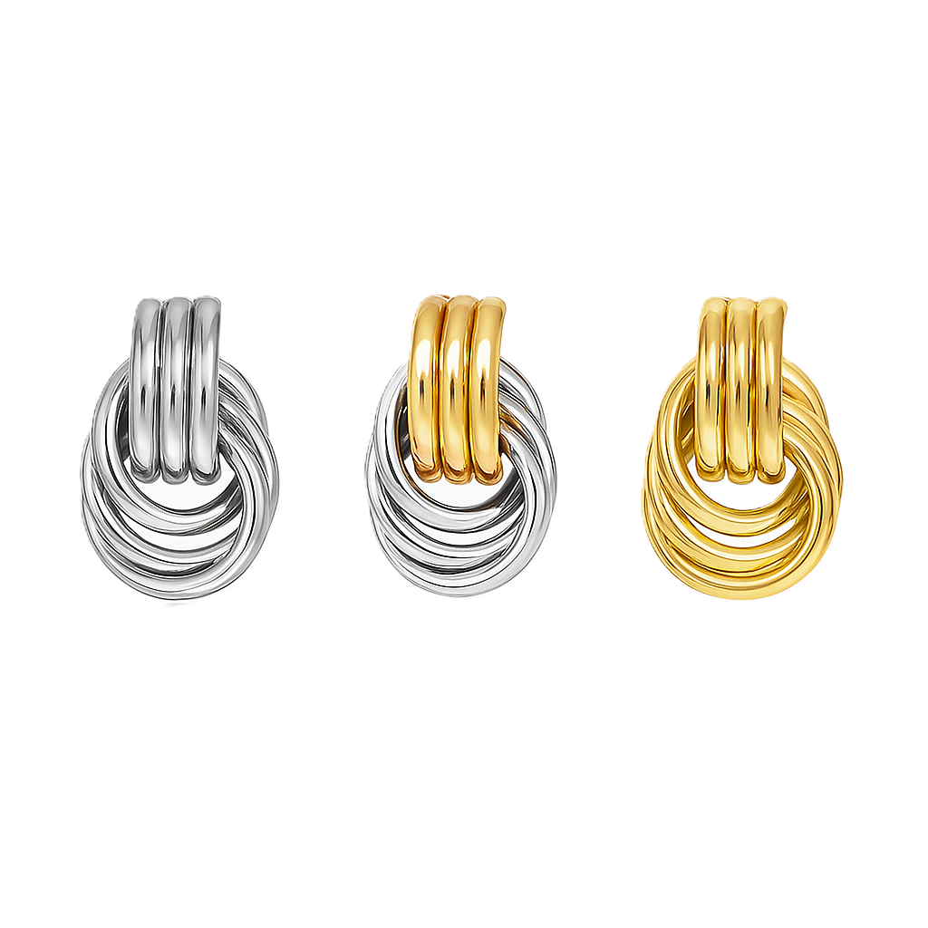 Twisted Hoop Link Earrings for Women – Elegant Interlocking Metal Loops, Available in Silver, Gold, or Two-Tone