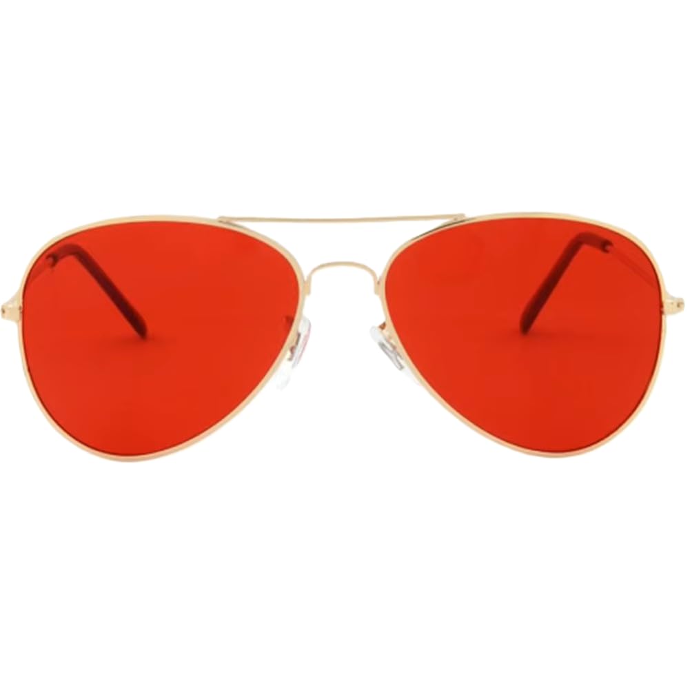 RobRia Aviator Style Color Therapy Glasses – Gold Metal Frame, UV400 Protection, Metal Hinges, Silicone Nose Pads – 10 Colors