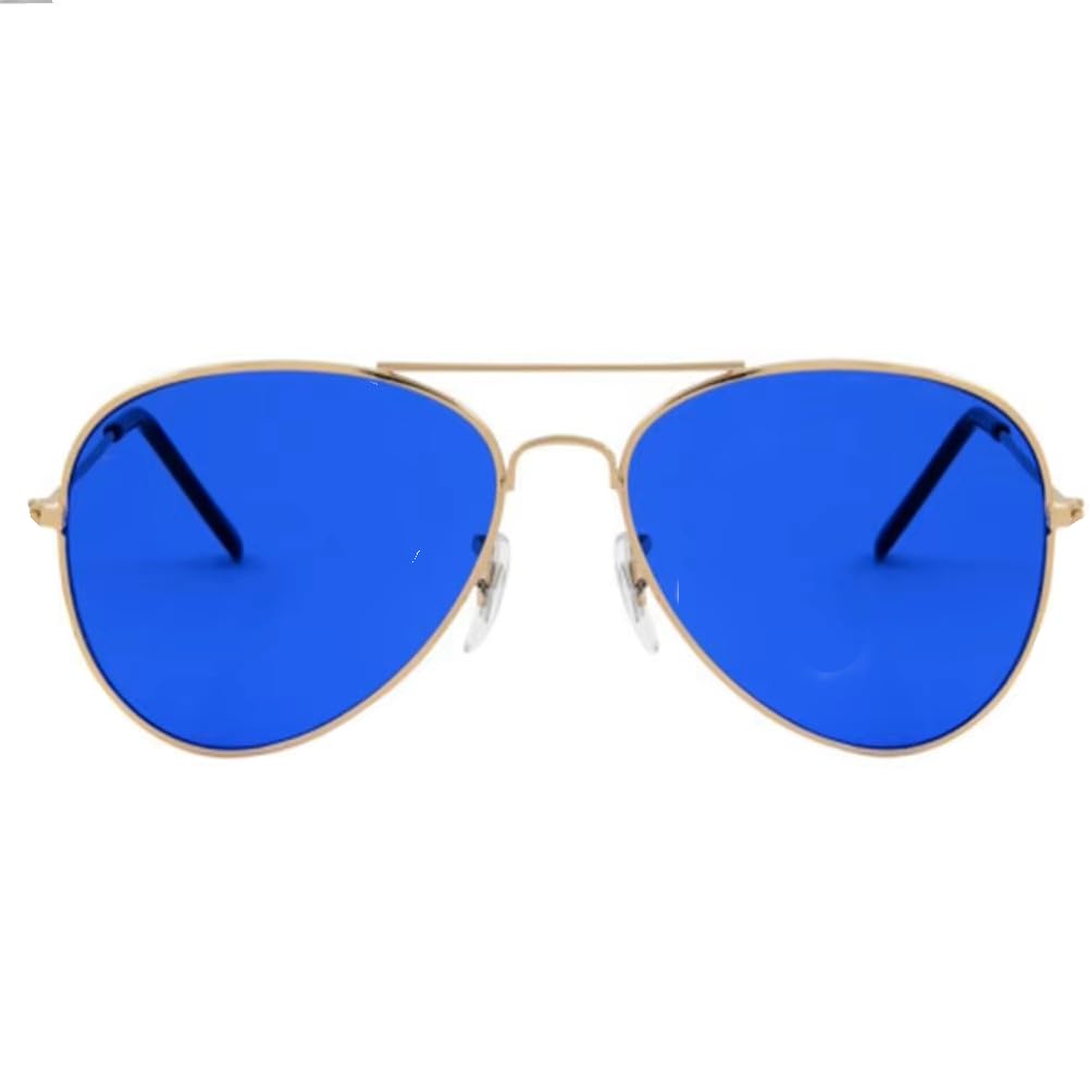 RobRia Aviator Style Color Therapy Glasses – Gold Metal Frame, UV400 Protection, Metal Hinges, Silicone Nose Pads – 10 Colors
