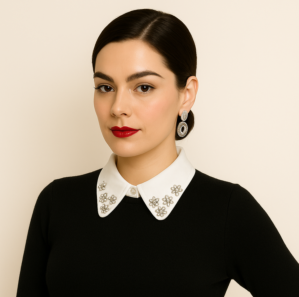 Fashion Women's Elegant False Collar Accessories Detachable Handmade Rhinestone Chiffon Necklace Peter Pan Style Shirt