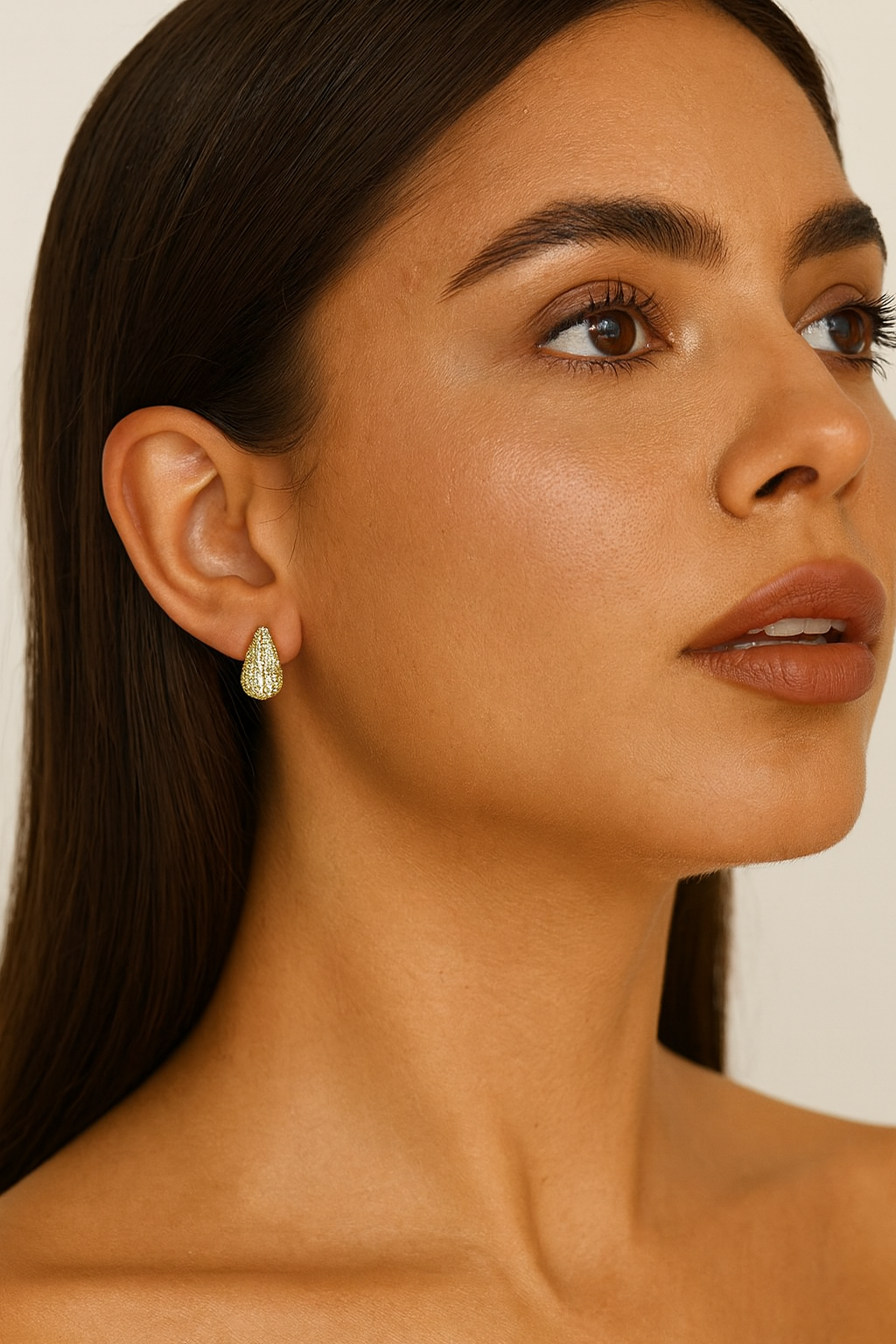 Gold Teardrop Zircon Earrings for Women – 18K Gold Plated Stainless Steel Bohemian Asscher Cut