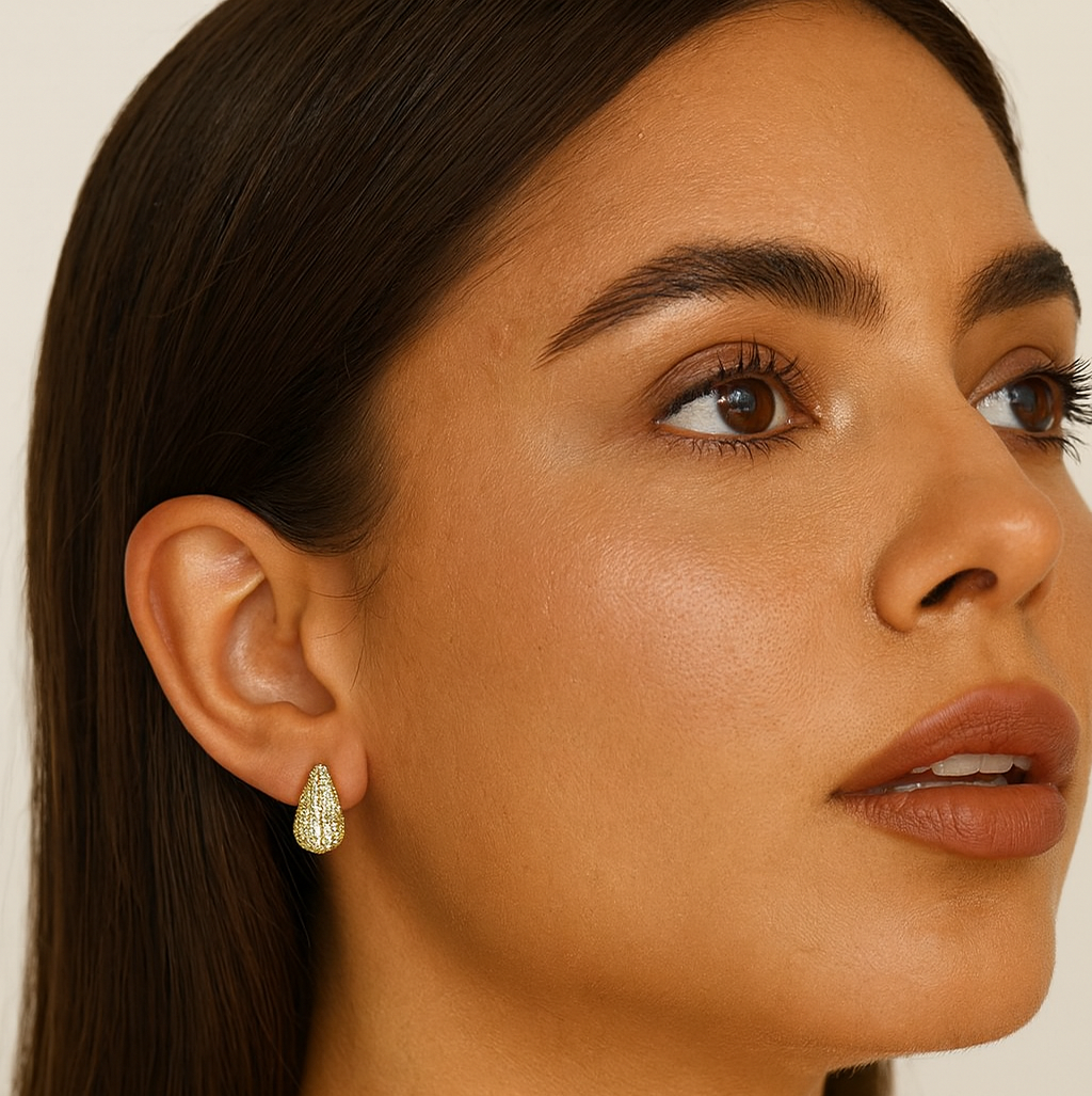 Gold Teardrop Zircon Earrings for Women – 18K Gold Plated Stainless Steel Bohemian Asscher Cut