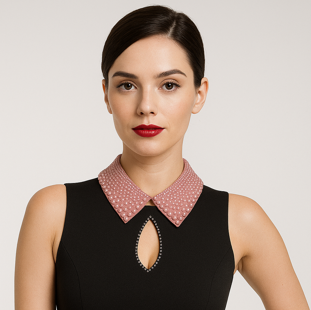 Beaded Pearl Collar – Detachable Faux Collars in White, Pink, or Black for Sweaters, Dresses & Blouses