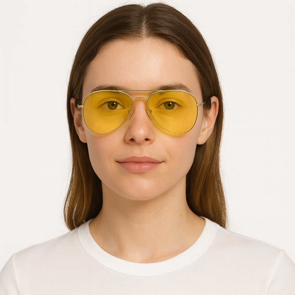 RobRia Rose & Yellow Aviator Sunglasses – UV400 Protection | Mood-Boosting Color Therapy Glasses | Lightweight Metal Frame