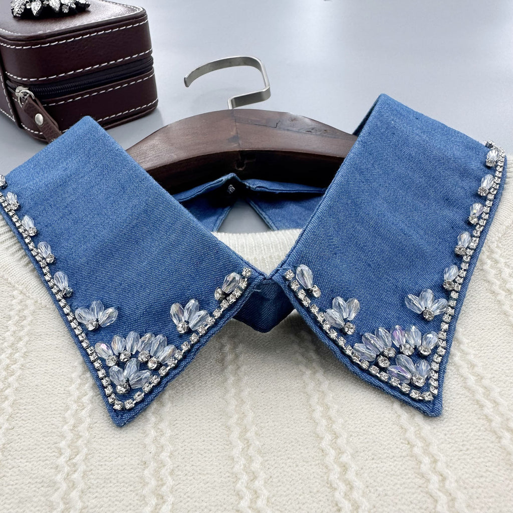 Denim Rhinestone Detachable Collar for Women – Sparkly Crystal Statement False Collar Necklace, Adjustable Fashion Collar for Shirts, Dresses & Sweaters