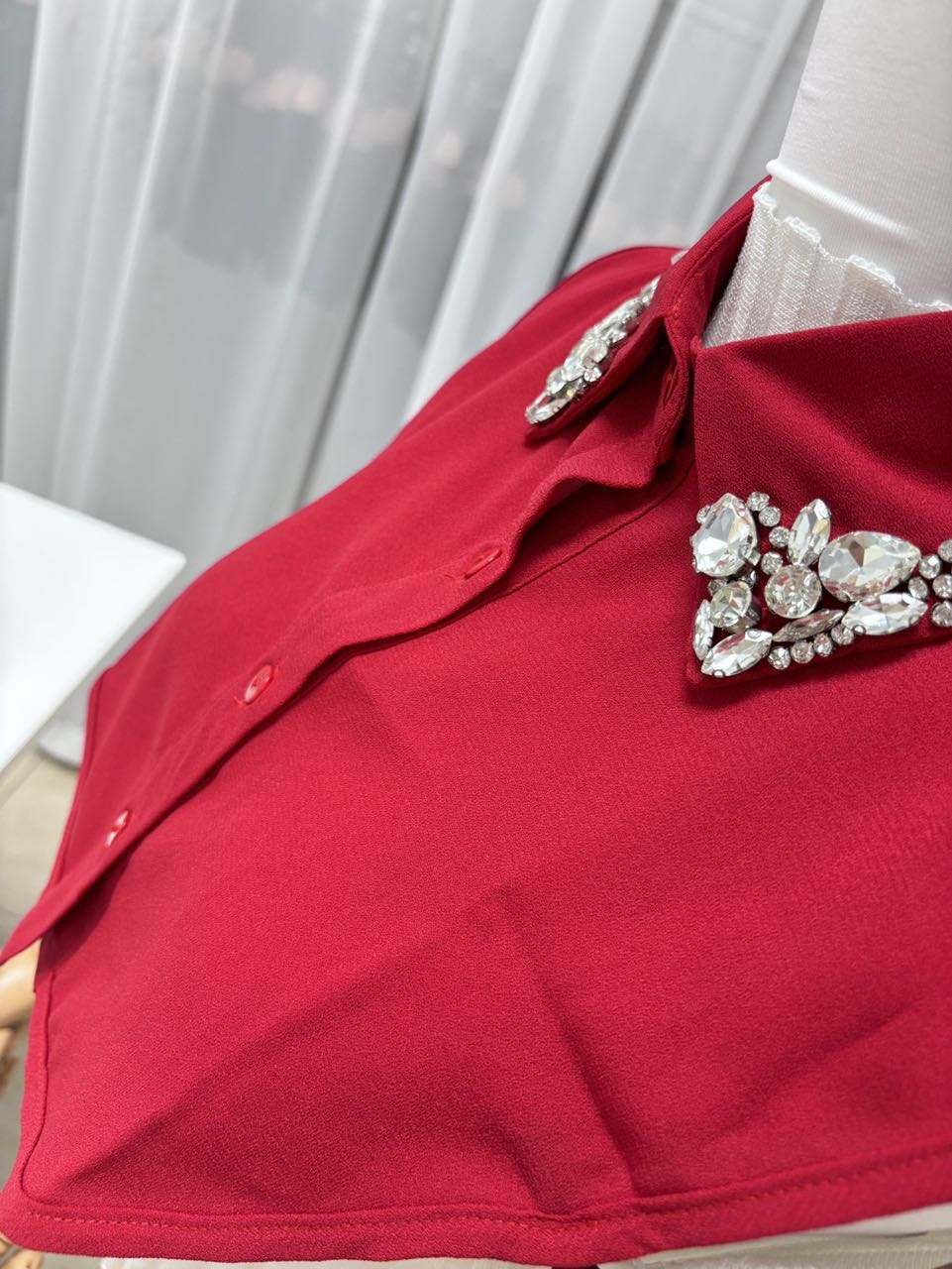 Rhinestone Detachable Collar for Women – Red Statement False Collar Necklace, Elegant Removable Shirt Collar for Sweaters, Dresses & Blouses