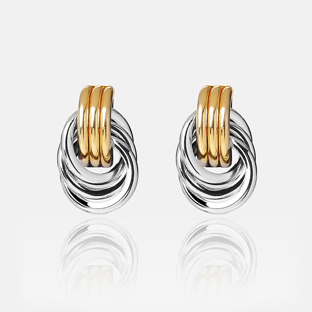 Twisted Hoop Link Earrings for Women – Elegant Interlocking Metal Loops, Available in Silver, Gold, or Two-Tone