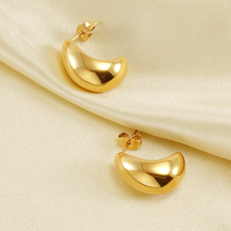 18K Gold Plated Chunky Hoop Earrings for Women, Small Crescent Huggie Hoops, Stainless Steel Minimalist Jewelry Search or ask