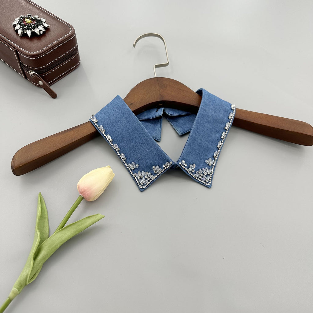 Denim Rhinestone Detachable Collar for Women – Sparkly Crystal Statement False Collar Necklace, Adjustable Fashion Collar for Shirts, Dresses & Sweaters