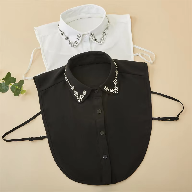 Fashion Women's Elegant False Collar Accessories Detachable Handmade Rhinestone Chiffon Necklace Peter Pan Style Shirt