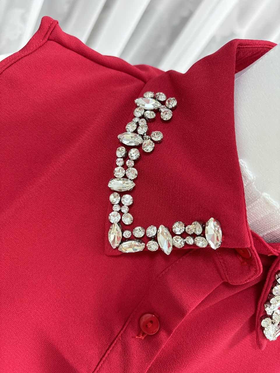 Rhinestone Detachable Collar for Women – Red Statement False Collar Necklace, Elegant Removable Shirt Collar for Sweaters, Dresses & Blouses