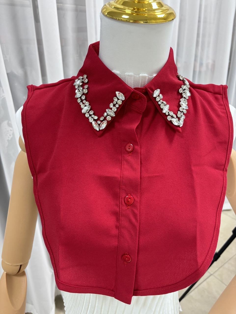 Rhinestone Detachable Collar for Women – Red Statement False Collar Necklace, Elegant Removable Shirt Collar for Sweaters, Dresses & Blouses