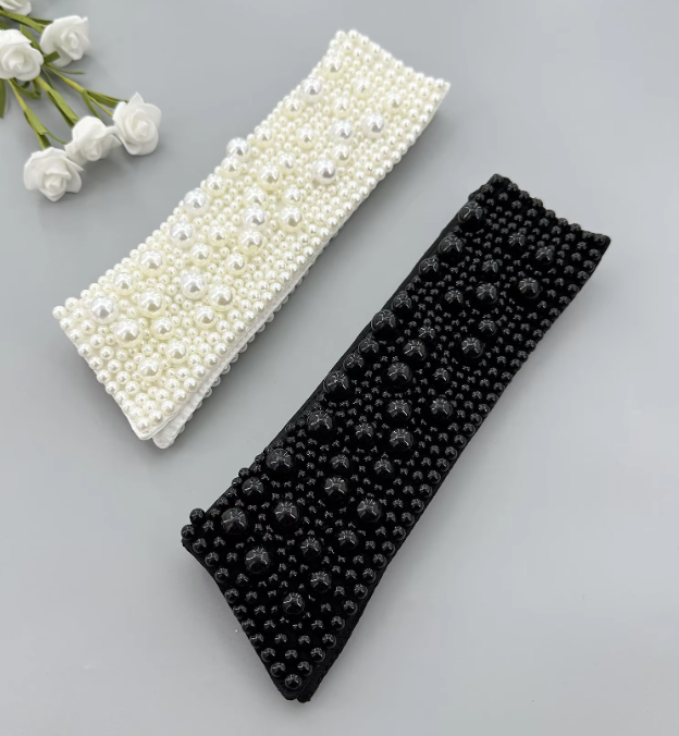 Detachable Fake Beaded Pearl Collar Accessory for Sweaters, Dresses & Blouses – Black or White Statement Collar