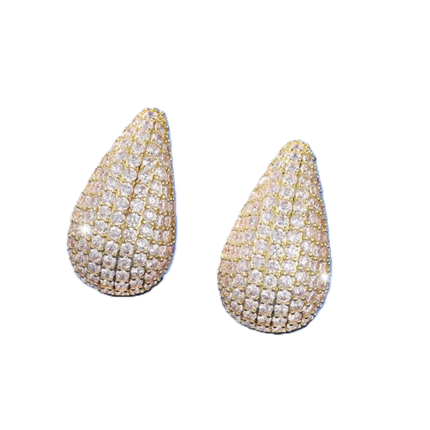 Gold Teardrop Zircon Earrings for Women – 18K Gold Plated Stainless Steel Bohemian Asscher Cut