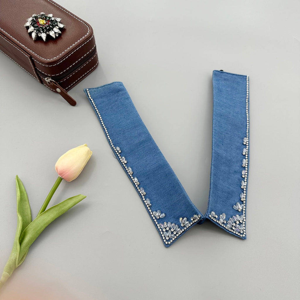 Denim Rhinestone Detachable Collar for Women – Sparkly Crystal Statement False Collar Necklace, Adjustable Fashion Collar for Shirts, Dresses & Sweaters