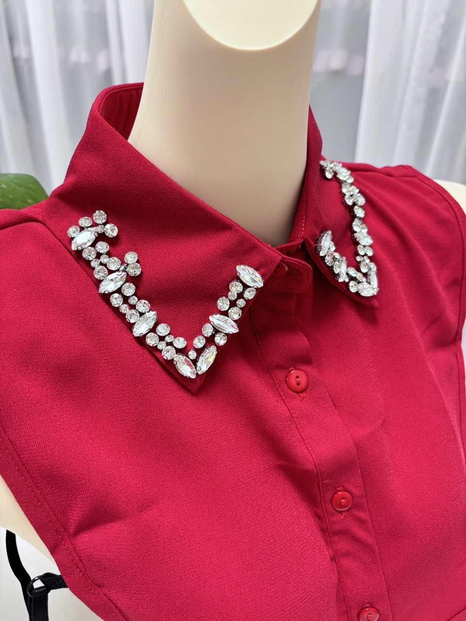 Rhinestone Detachable Collar for Women – Red Statement False Collar Necklace, Elegant Removable Shirt Collar for Sweaters, Dresses & Blouses