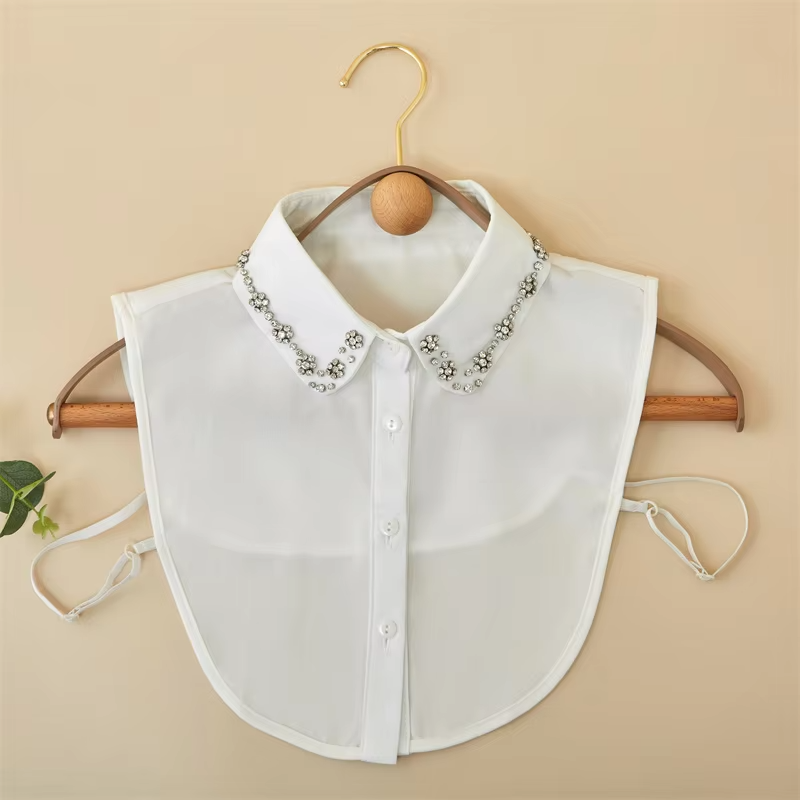 Fashion Women's Elegant False Collar Accessories Detachable Handmade Rhinestone Chiffon Necklace Peter Pan Style Shirt