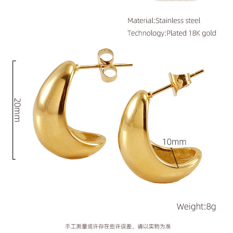 18K Gold Plated Chunky Hoop Earrings for Women, Small Crescent Huggie Hoops, Stainless Steel Minimalist Jewelry Search or ask