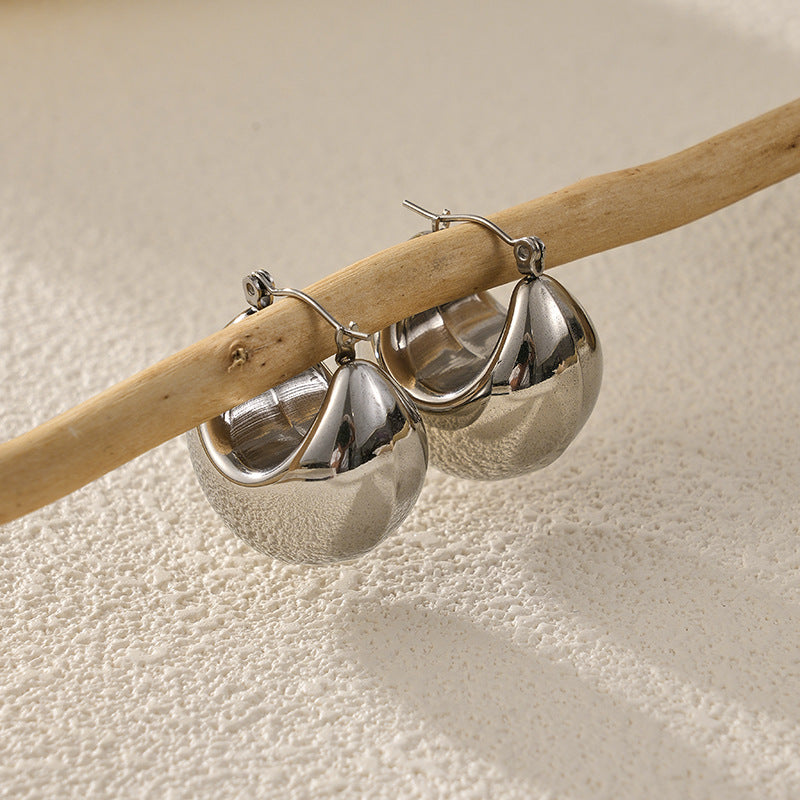 18K Gold & Silver 316L Titanium Steel Moon Shape Earrings – Stainless Steel Water Drop Crescent Hoop Earrings for Women, Hypoallergenic Geometric Chunky Dome Hoops