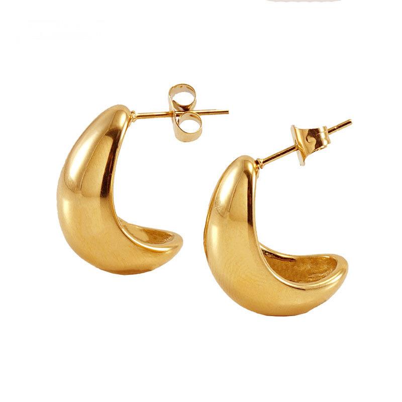 18K Gold Plated Chunky Hoop Earrings for Women, Small Crescent Huggie Hoops, Stainless Steel Minimalist Jewelry Search or ask