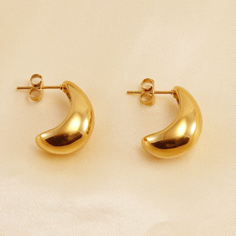 18K Gold Plated Chunky Hoop Earrings for Women, Small Crescent Huggie Hoops, Stainless Steel Minimalist Jewelry Search or ask