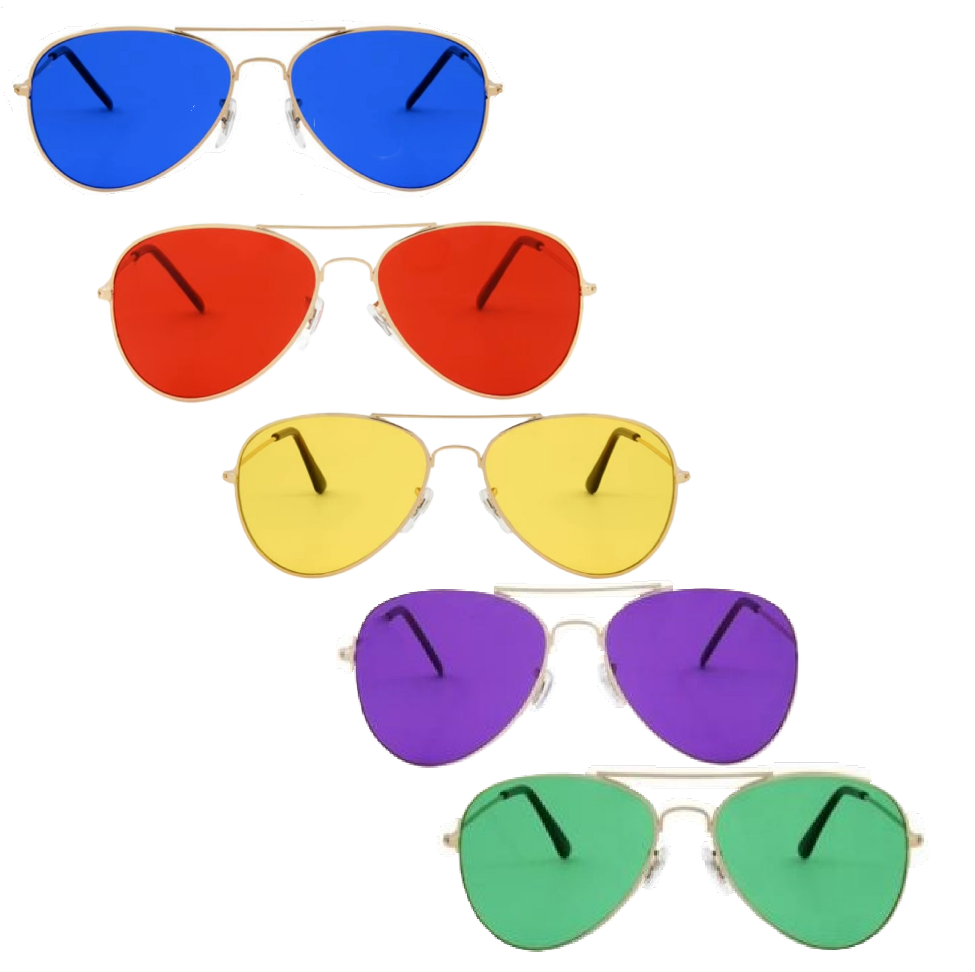 RobRia Mood Boost 5-Pack Aviator Style Color Therapy Glasses – Tinted Lens for Mood Enhancement, Chakra Balance, Meditation, Relaxation – Red, Yellow, Blue, Green, Purple