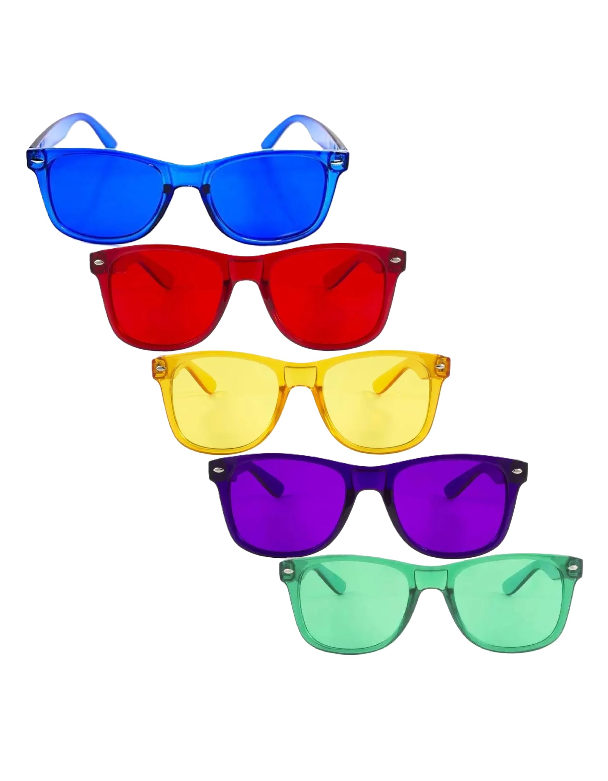 RobRia Mood Boost 5-Pack Color Therapy Glasses – Tinted Lens for Mood Enhancement, Chakra Balance, Meditation, Relaxation – Red, Yellow, Blue, Green, Purple