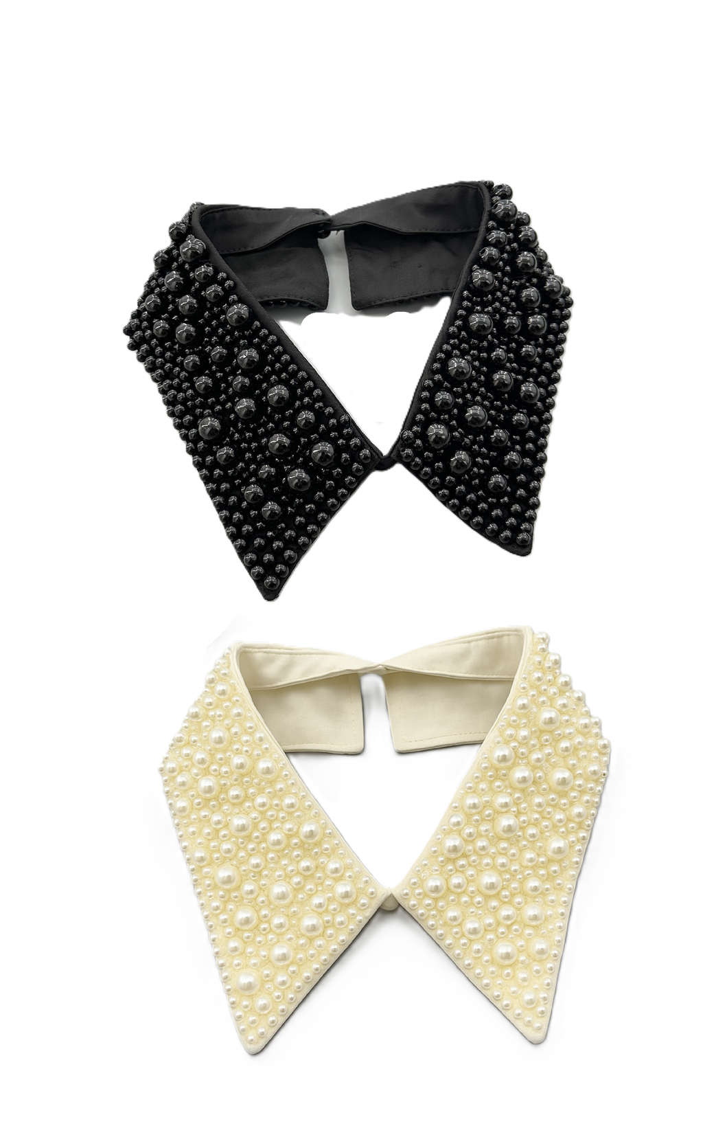 Detachable Fake Beaded Pearl Collar Accessory for Sweaters, Dresses & Blouses – Black or White Statement Collar