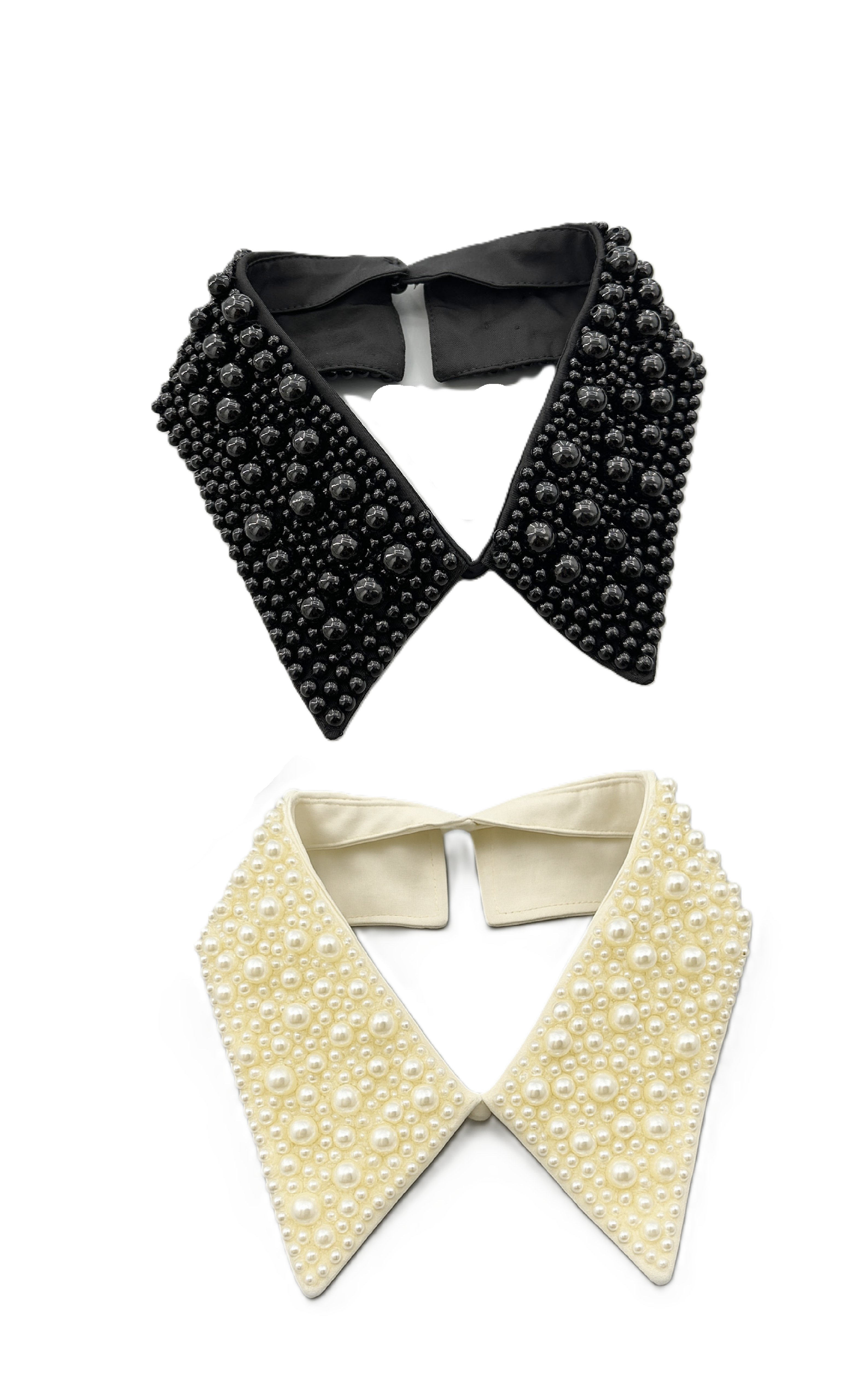 Detachable Fake Beaded Pearl Collar Accessory for Sweaters, Dresses & Blouses – Black or White Statement Collar