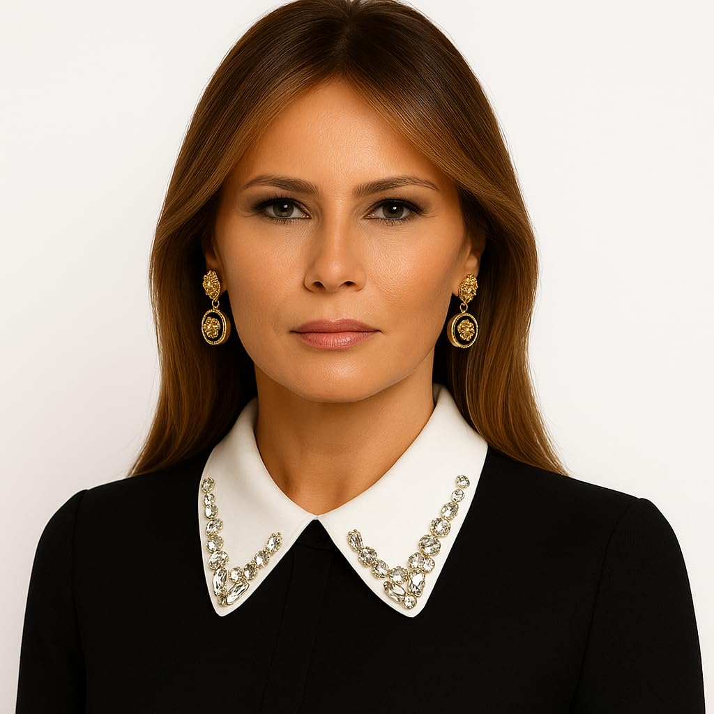 Gold Lion Head Statement Earrings for Women – Crystal Rhinestone Drop Dangle Earrings with Black Enamel Accents – Bold Fashion Jewelry, Gift for Her