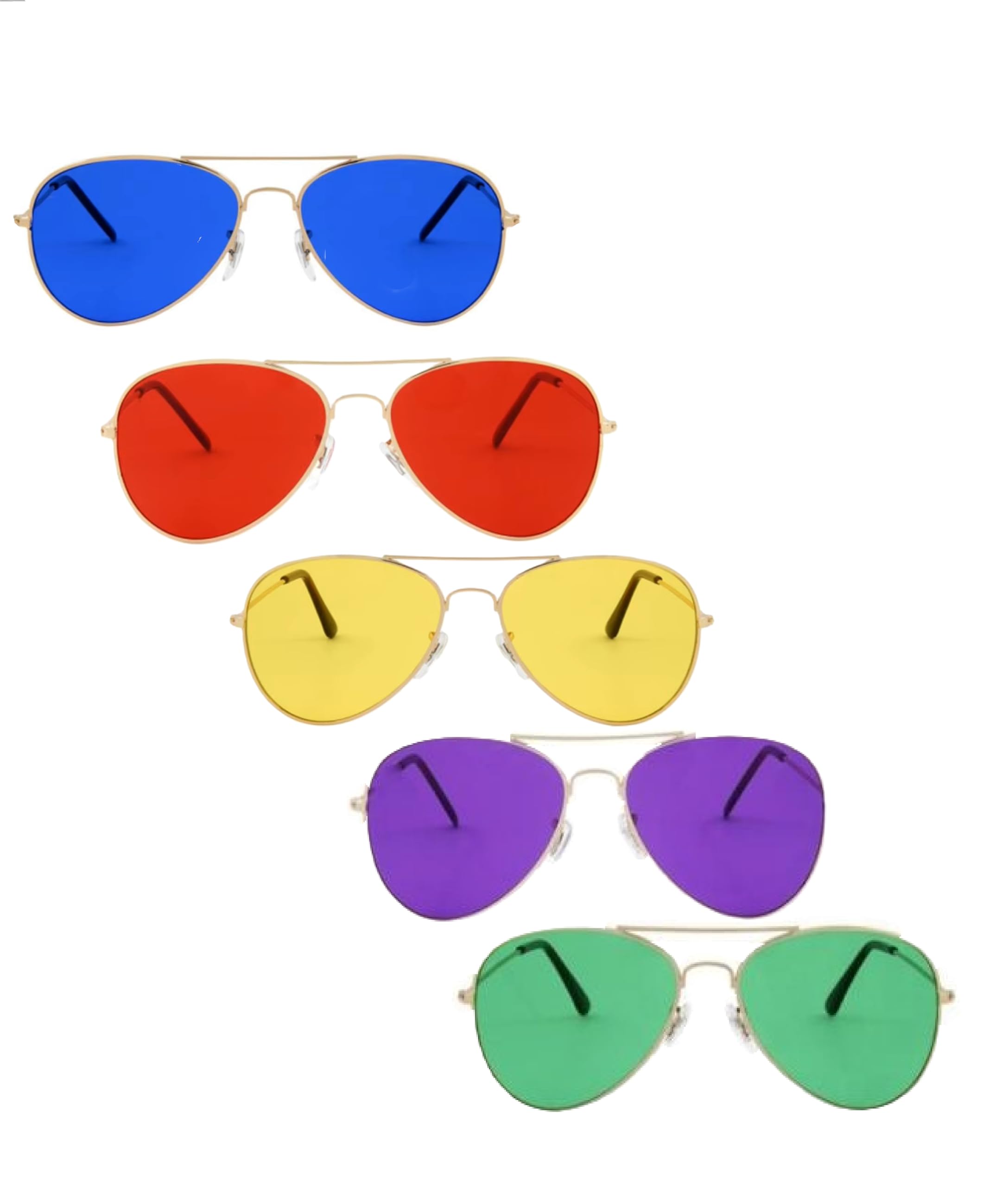 RobRia Mood Boost 5-Pack Aviator Style Color Therapy Glasses – Tinted Lens for Mood Enhancement, Chakra Balance, Meditation, Relaxation – Red, Yellow, Blue, Green, Purple