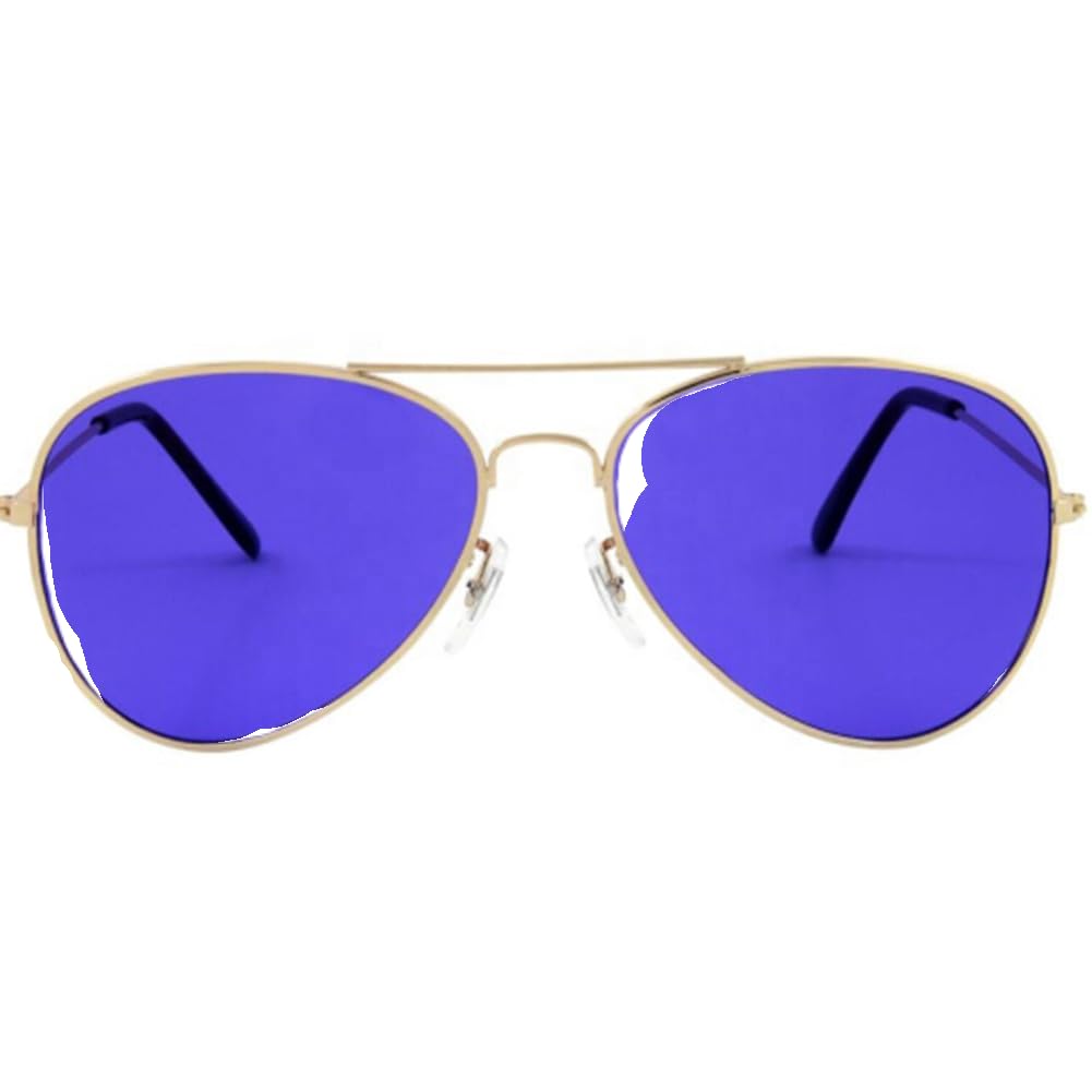 RobRia Aviator Style Color Therapy Glasses – Gold Metal Frame, UV400 Protection, Metal Hinges, Silicone Nose Pads – 10 Colors