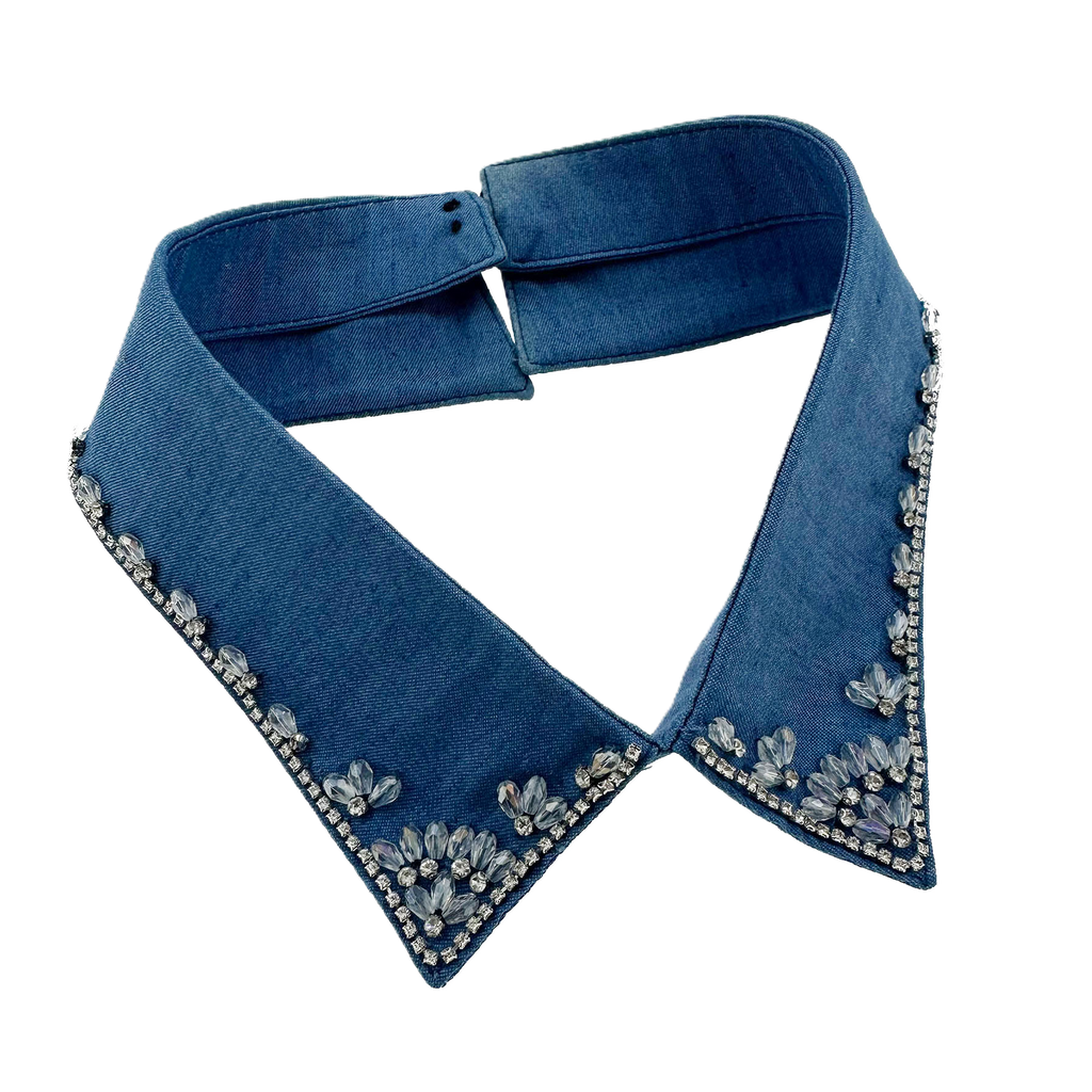 Denim Rhinestone Detachable Collar for Women – Sparkly Crystal Statement False Collar Necklace, Adjustable Fashion Collar for Shirts, Dresses & Sweaters
