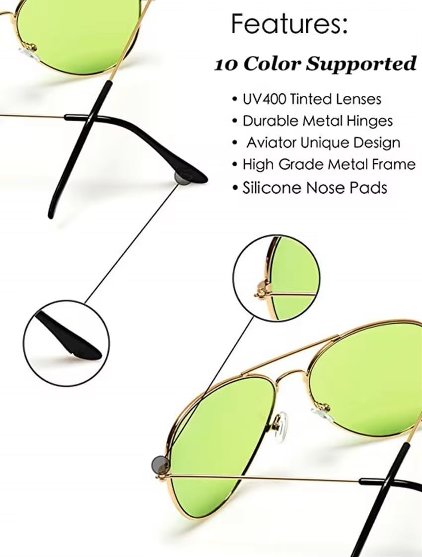 RobRia Aviator Style Color Therapy Glasses – Gold Metal Frame, UV400 Protection, Metal Hinges, Silicone Nose Pads – 10 Colors