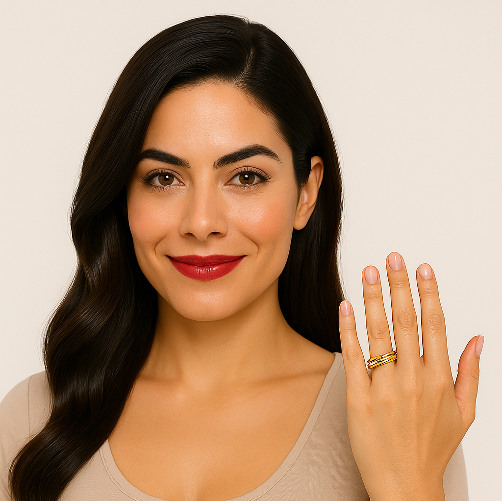 Interlocking Stainless Steel Rings 2-Pack – Includes Tri-Color Gold/Rose/Silver Ring + All-Silver Ring • Russian Trinity Rolling Fidget Rings • Stainless Steel • Unisex Comfort Fit