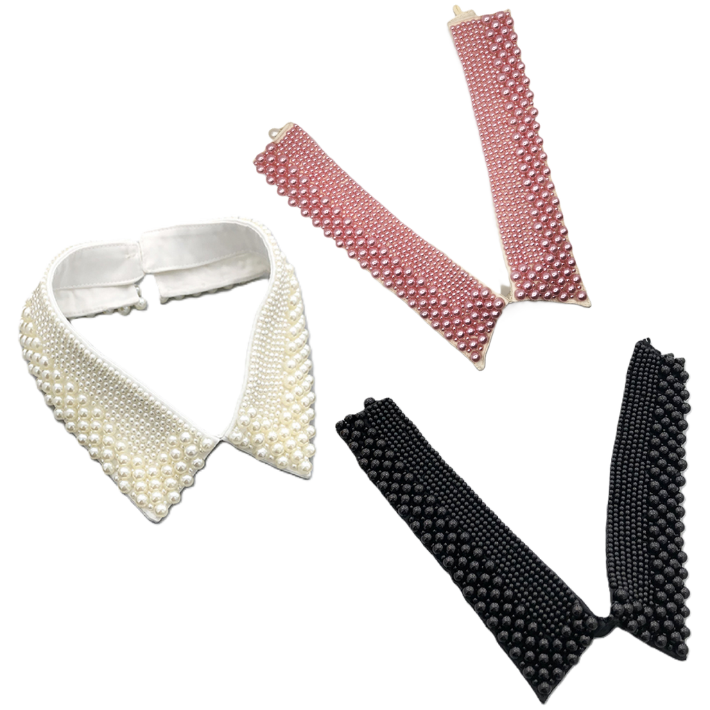 Beaded Pearl Collar – Detachable Faux Collars in White, Pink, or Black for Sweaters, Dresses & Blouses