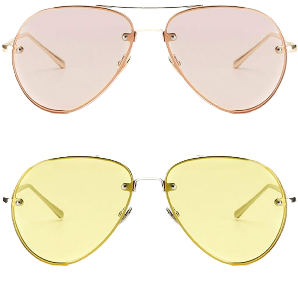 RobRia Rose & Yellow Aviator Sunglasses – UV400 Protection | Mood-Boosting Color Therapy Glasses | Lightweight Metal Frame