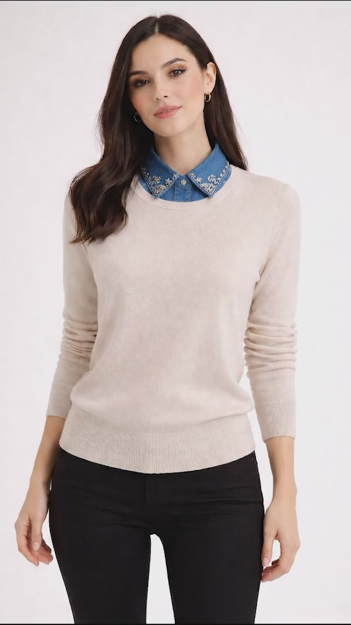 Denim Rhinestone Detachable Collar for Women – Sparkly Crystal Statement False Collar Necklace, Adjustable Fashion Collar for Shirts, Dresses & Sweaters