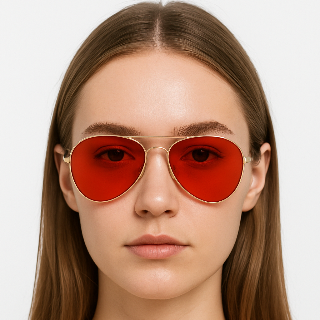RobRia Aviator Style Color Therapy Glasses – Gold Metal Frame, UV400 Protection, Metal Hinges, Silicone Nose Pads – 10 Colors