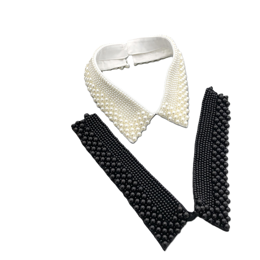 Beaded Pearl Collar – Detachable Faux Collars in White, Pink, or Black for Sweaters, Dresses & Blouses